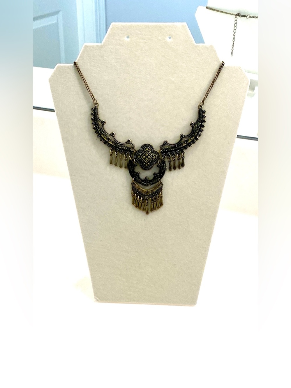 Striking Antique Brass-Tone Fringe Bib Necklace - Boho Statement